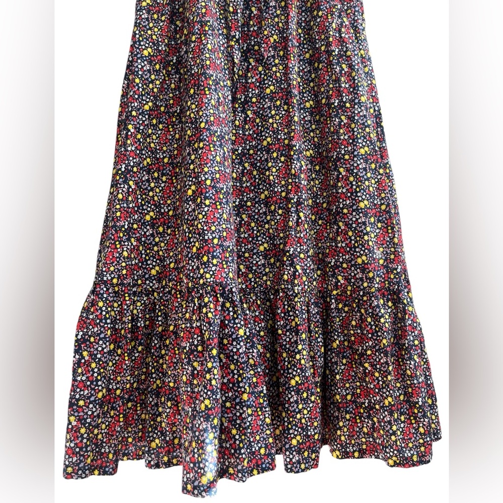 J.CREW Ditsy Floral Linen Tie Waist Tiered Ruffle Maxi Dress Size 8 Navy - Picture 7 of 15